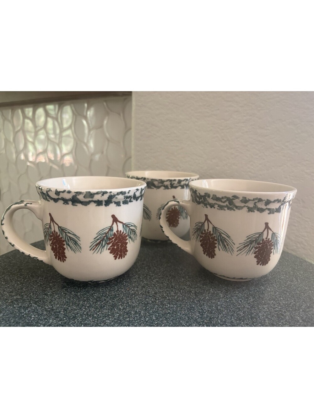 Vintage FOLK CRAFT Tienshan Pine Cone Collection COFFEE or SOUP MUG Set of 3